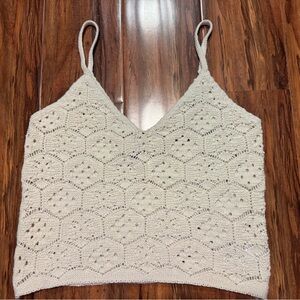 American Eagle Cream Crochet Knit V-Neck Cami